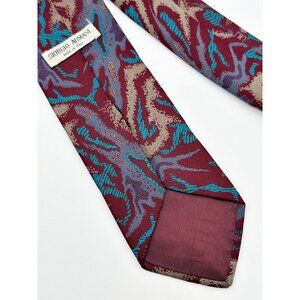 GIORGIO ARMANI Tie‎ Maroon Blue Ink Blot 58 x 3.25 Maroon Made In Italy